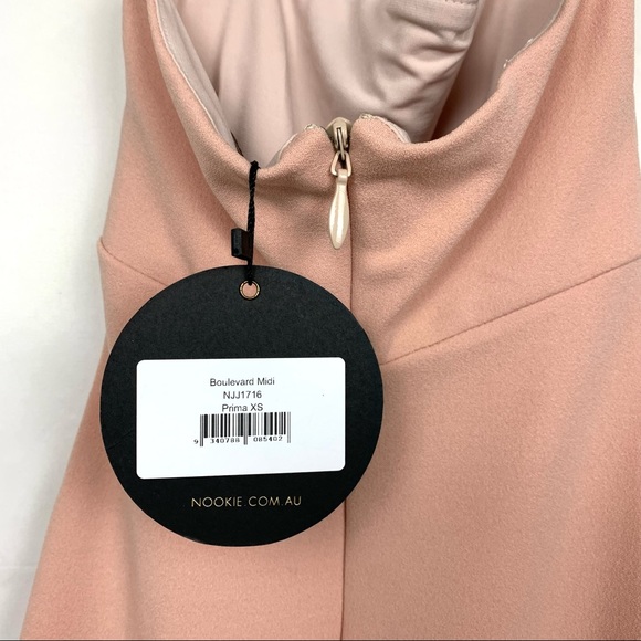NWT Nookie X Revolve Boulevard Bodycon Square Neck Midi Dress Prima Blush Pink - Picture 9 of 9